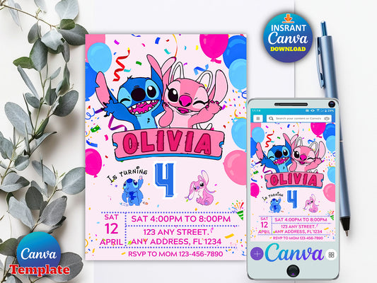 Editable Stitch Birthday Invitation Template(Printable)