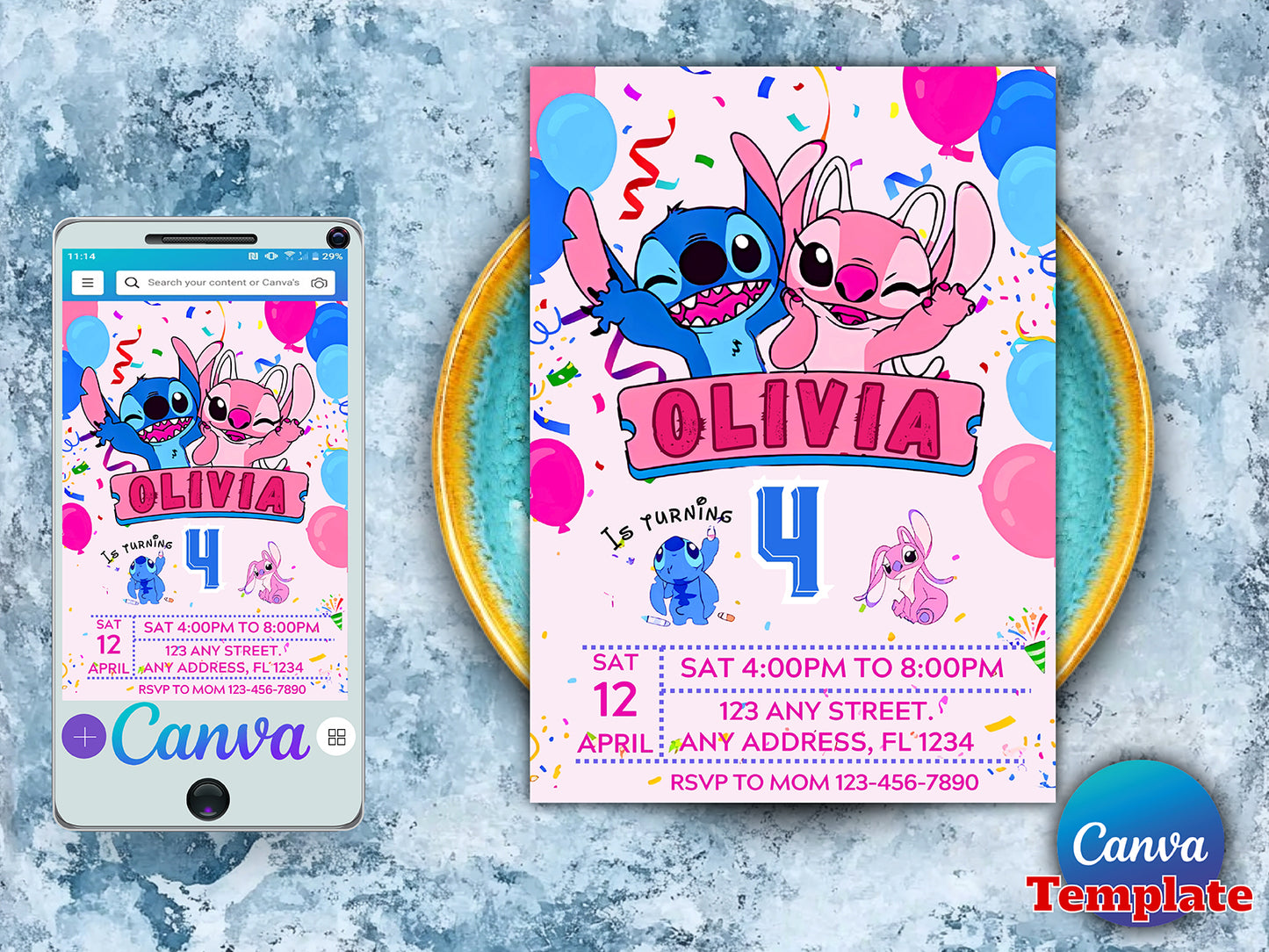 Editable Stitch Birthday Invitation Template(Printable)