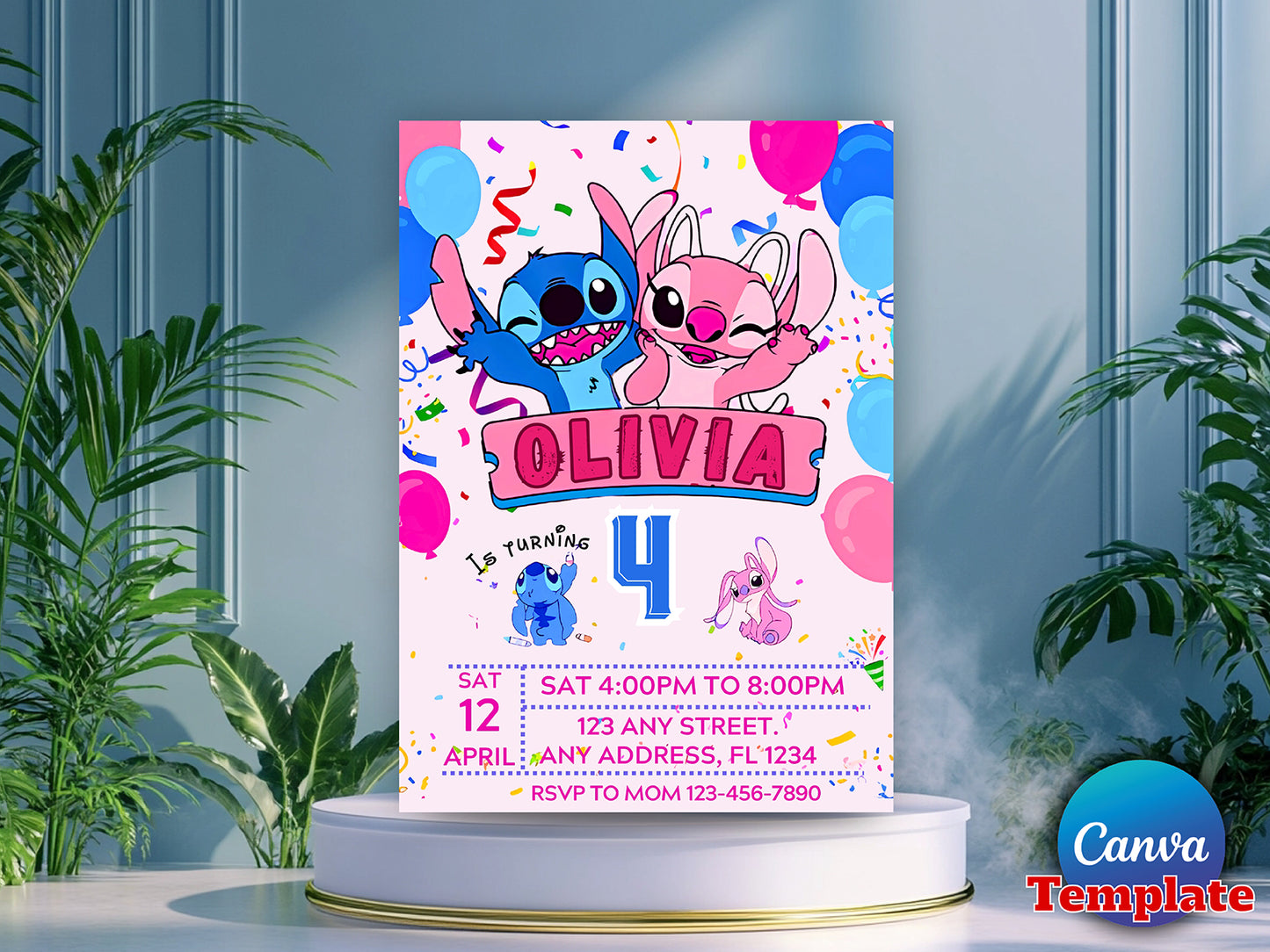 Editable Stitch Birthday Invitation Template(Printable)