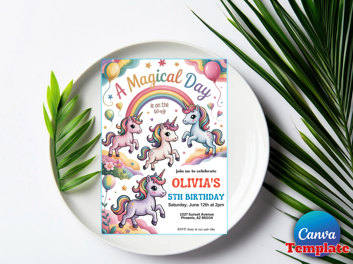 Editable Unicorn Birthday Invitation Magical Pastel Rainbow Unicorn Birthday Party Whimsical Fairytale Unicorn Party Instant Download UY6