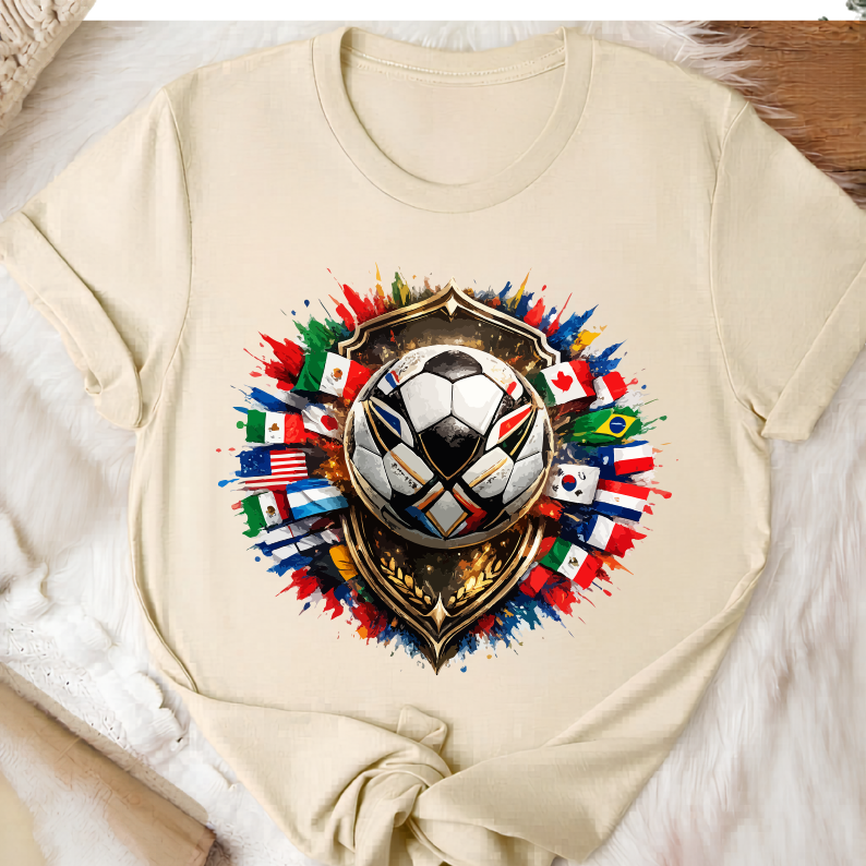 Global Flags Soccer Shield T-Shirt - 2026 World Cup International Football Fan Tee (physical)