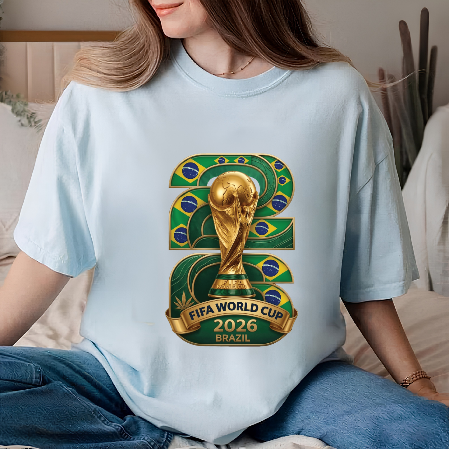 Official FIFA World Cup 2026 Brazil Soccer T-Shirt - Gold Trophy Football Fan Graphic Tee (physical)