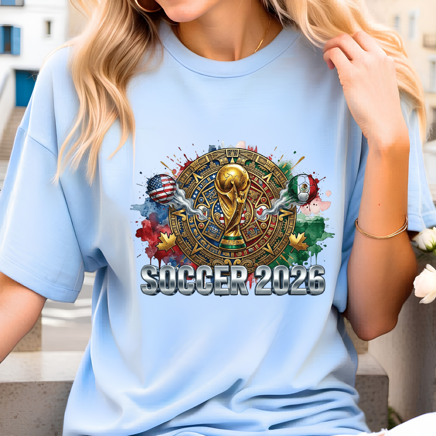 Aztec Calendar 2026 World Cup Soccer T-Shirt - USA, Canada & Mexico Host Nations Graphic Tee (physical)
