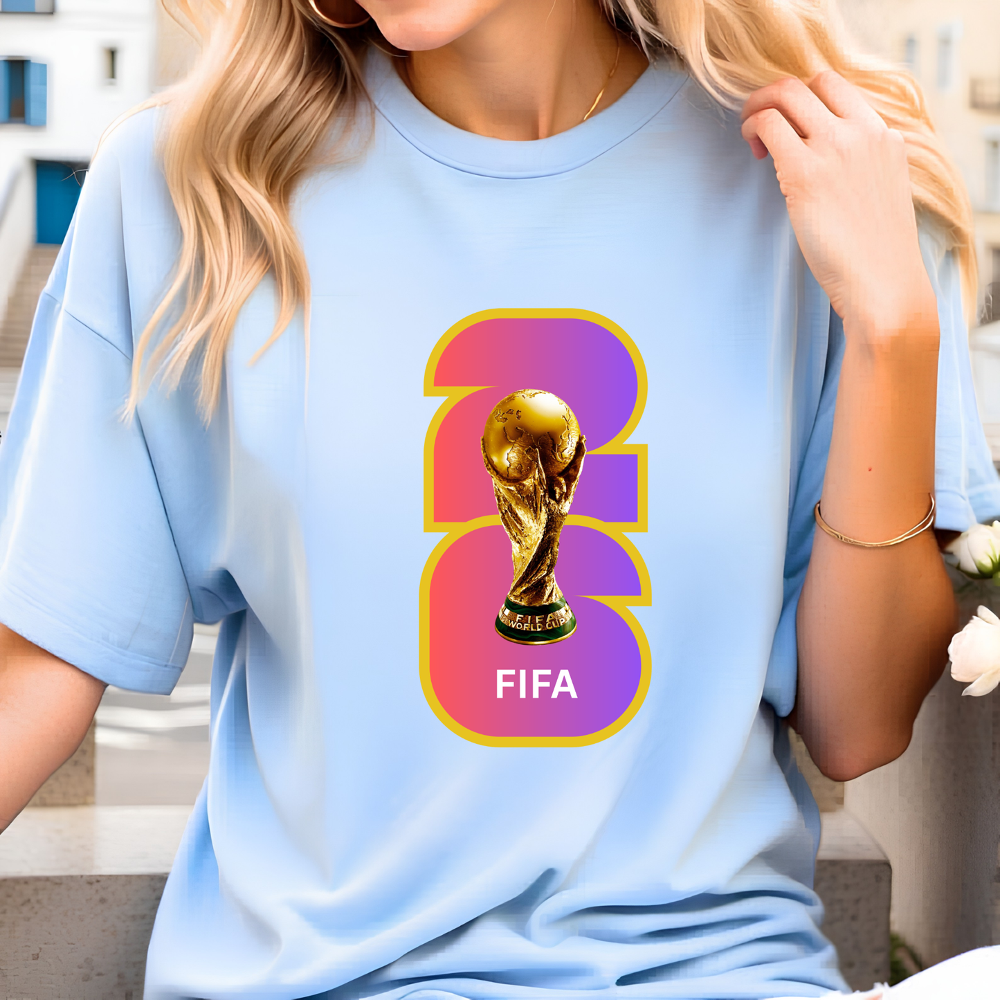 FIFA World Cup 2026 Trophy Gradient Number Graphic T-Shirt (physical)