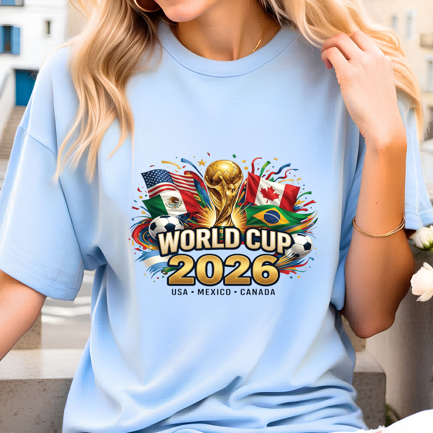 FIFA World Cup 2026 Multi-National Flags Emblem Graphic T-Shirt (physical)