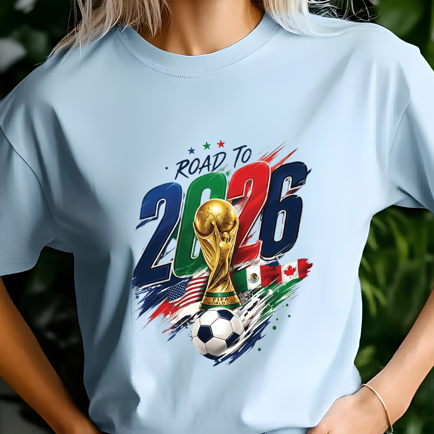 Road to 2026 World Cup Soccer Trophy Brush Stroke Graphic T-Shirt (physical)
