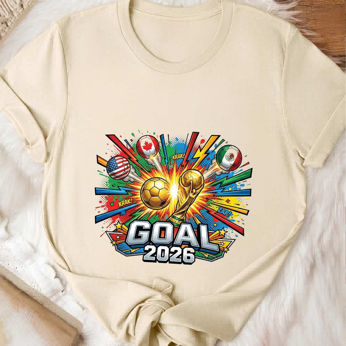 Retro Comic Book Style Goal 2026 Soccer Explosion Pop Art Shirt (physical)