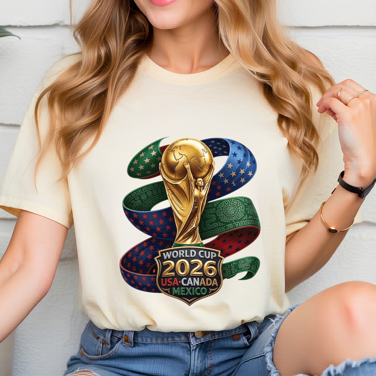 FIFA World Cup 2026 USA-Canada-Mexico Ribbon Emblem Graphic T-Shirt (physical)