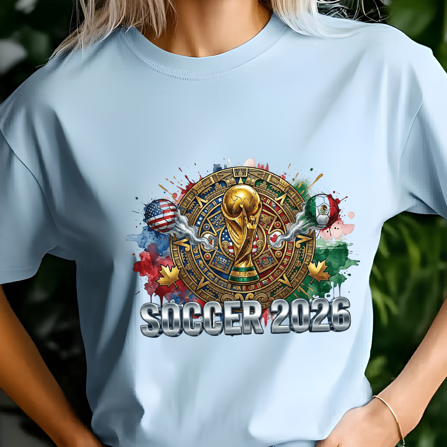 Aztec Calendar 2026 World Cup Soccer T-Shirt - USA, Canada & Mexico Host Nations Graphic Tee (physical)