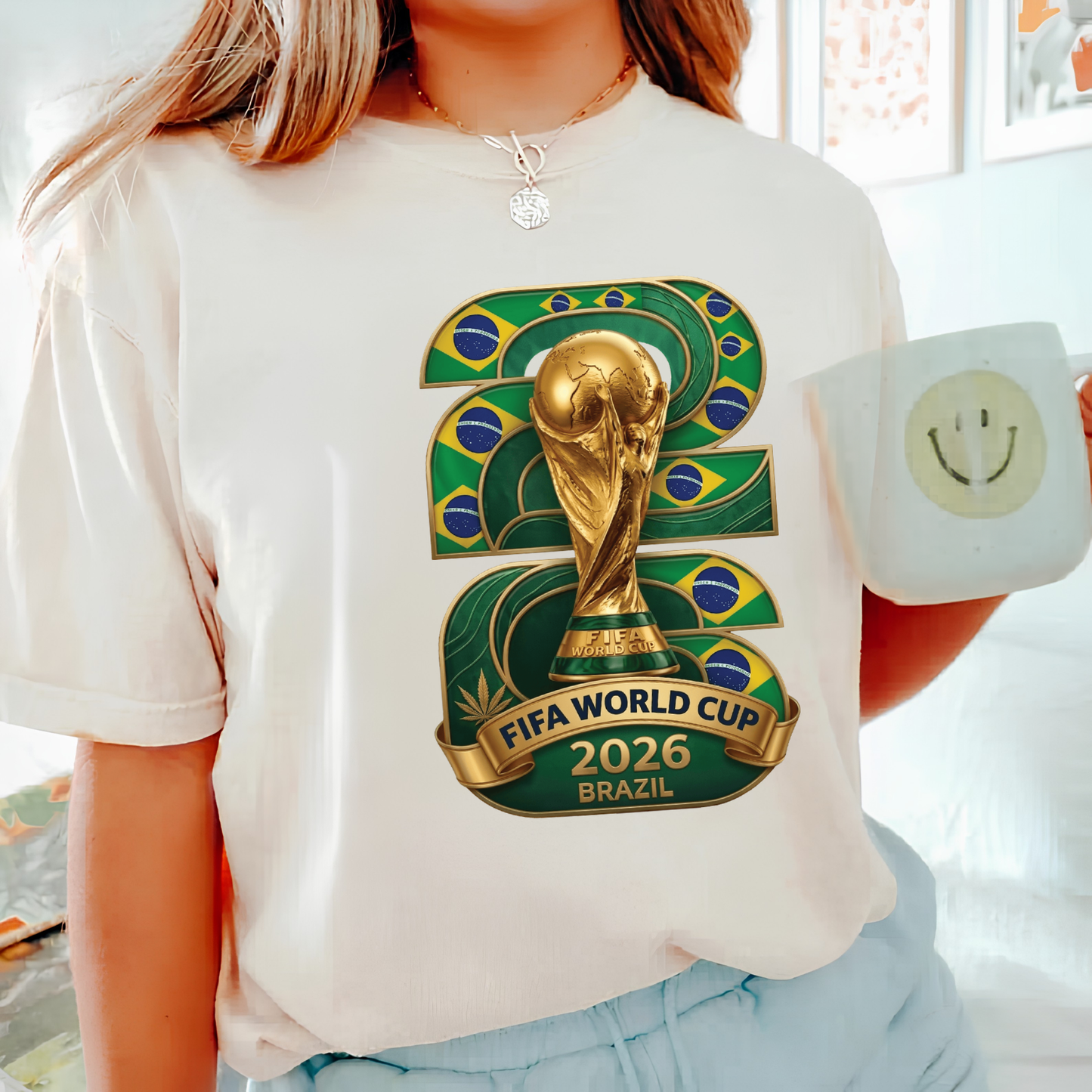 Official FIFA World Cup 2026 Brazil Soccer T-Shirt - Gold Trophy Football Fan Graphic Tee (physical)