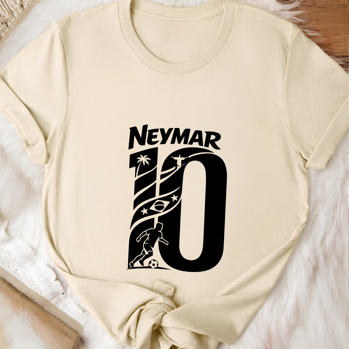 FIFA World Cup 2026 Neymar Brazil Number 10 Graphic Printed Beige T-Shirt (physical)