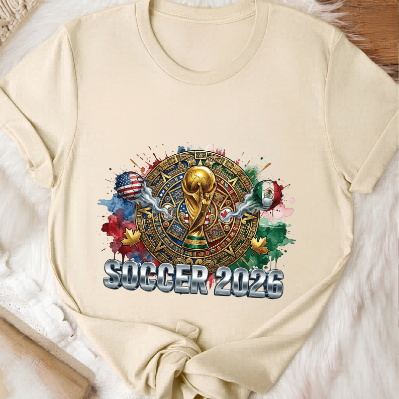 Aztec Calendar 2026 World Cup Soccer T-Shirt - USA, Canada & Mexico Host Nations Graphic Tee (physical)