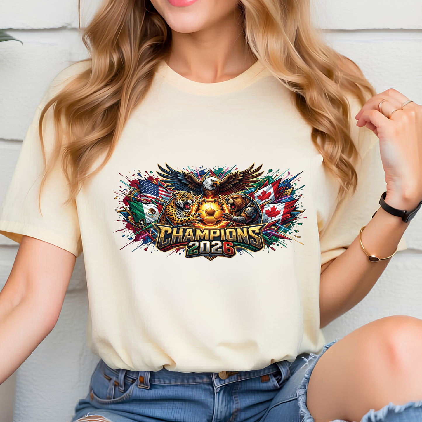 Champions 2026 World Cup Tri-National Mascots T-Shirt - Eagle, Jaguar & Beaver Soccer Fan Tee (physical)