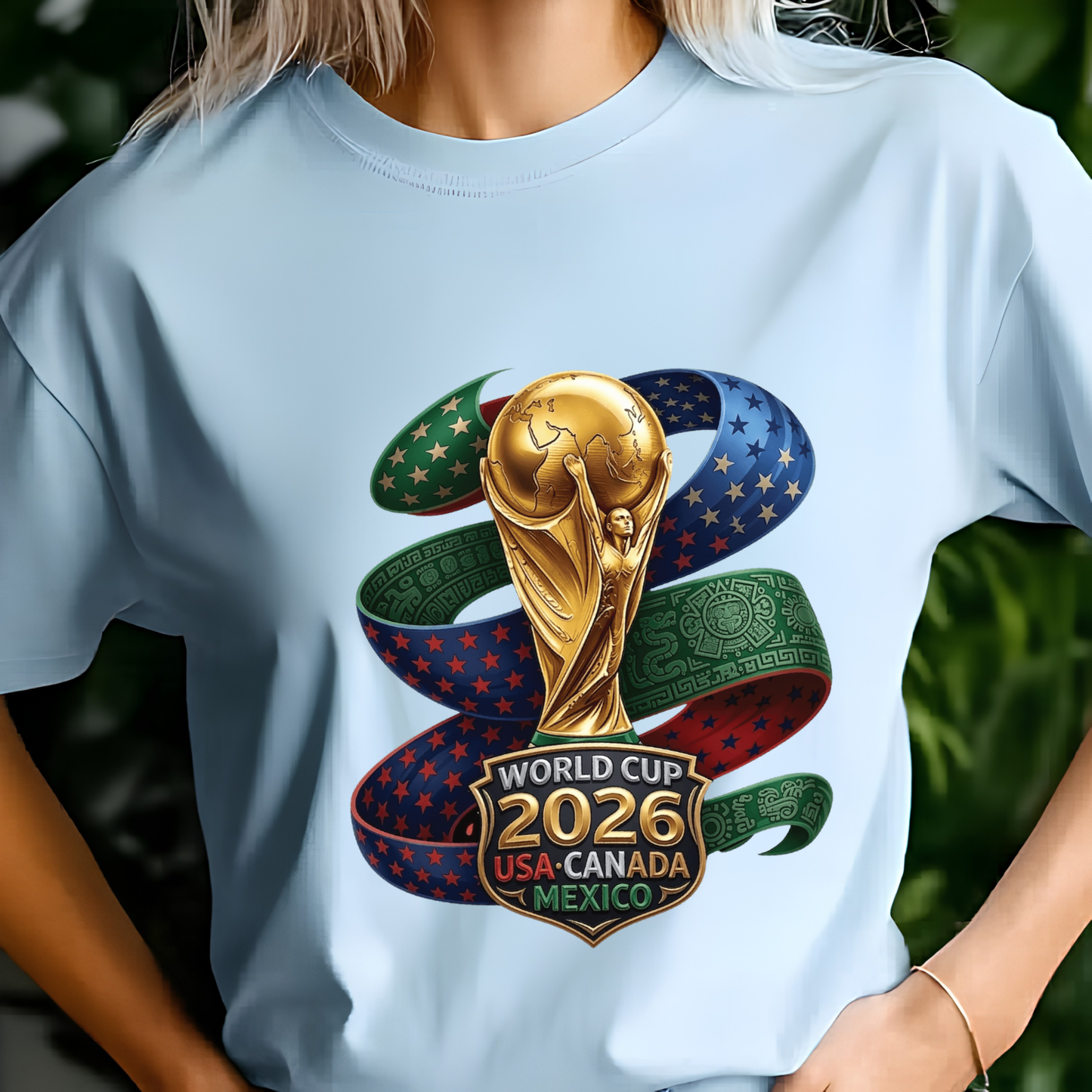 FIFA World Cup 2026 USA-Canada-Mexico Ribbon Emblem Graphic T-Shirt (physical)